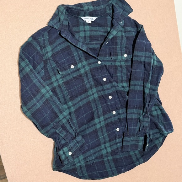 Old navy cotton oversize flannel the boyfriend shirt in Green - Picture 1 of 6